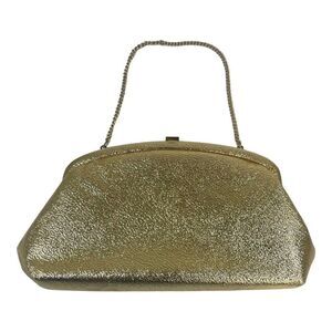 Vintage Gold Clutch Purse Metallic Evening Bag Chain Strap & Snap Closure 10"